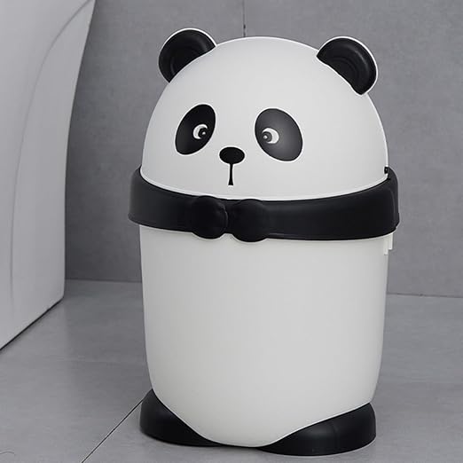 BESPORTBLE Small Panda Trash Can with Flip Lid Reusable Plastic Desktop Garbage Bin for Bathroom Bedroom Kitchen Countertop Wastebasket
