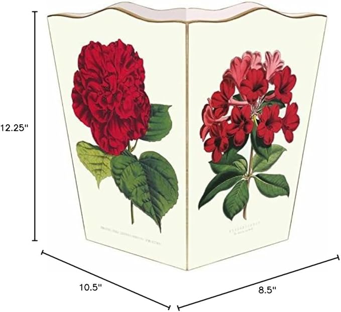 Marye-Kelley WB341-Red Floral Botanical Wastepaper Basket