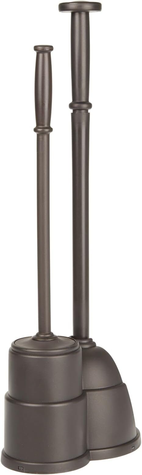 mDesign Plunger and Brush Set for Toilet Bowl - Hidden Modern Toilet Brush and Plunger Set with Caddy - Brush Cleaner and Plunger Combo with Holder for Bathroom - Hyde Collection - Bronze