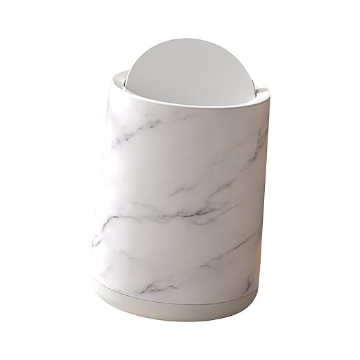Generic Marble Bathroom Trash Can Household Trash Bin Garbage Container Removable Inner for Office White Large Optional
