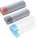 Portable Drawstring Trash Bags 90pcs Disposable Rubbish Bags with Handles Gray and White for Kitchen and Household Waste Disposal Random Color