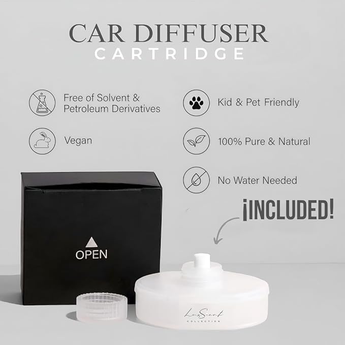 Smart Car Diffuser with 20ML Scent Oil Included - Car Air Freshener - Aromatherapy Diffuser - Portable Compact Cordless and Quiet Device - Deluxe Car Diffuser Luxscent Collection