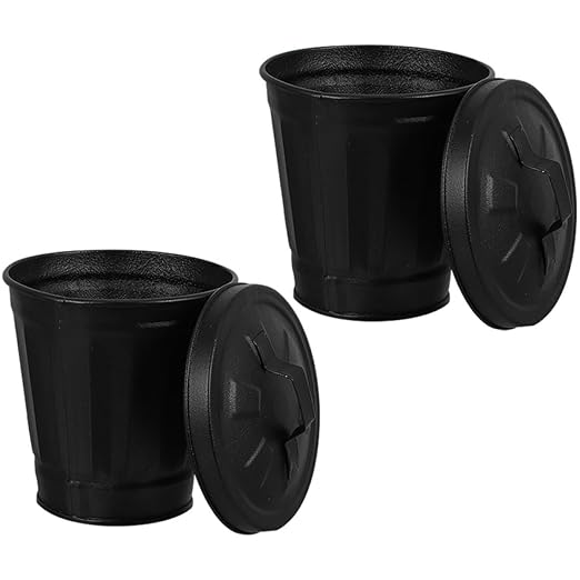 PRETYZOOM 4pcs Small Galvanized Trash Can Lid Wastebasket for Indoor Plants Nursery Pot Storage Bin
