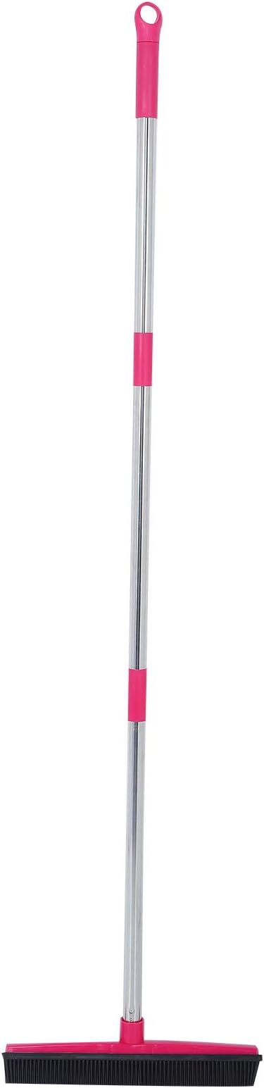 Pet Hair Remover Carpet Rake for Pet Hair Removal 2 in 1 Removal Tool of Rubber Broom and Squeegee for Floor Length Adjustable Push Broom Pet Dog and Cat Hair Remover (Pink)