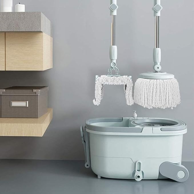 Microfiber Spin Mop &amp Bucket Floor Cleaning System Tool with Wheels Easy Wring Dryer Stainless Handle