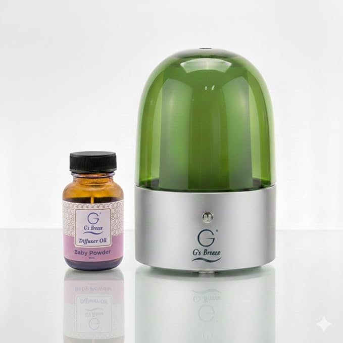 G’s Breeze Smart Diffuser with Refill – Bluetooth &amp Wi-Fi App Control Gradient LED Lighting Adjustable Scent Intensity Low Noise 24 Hour Aromatherapy Diffuser for Home &amp Office - Baby Pow