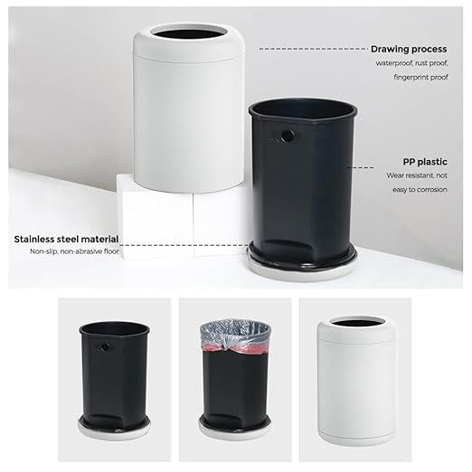 White Bathroom Trash can10L/2.6GAL Open Top Wastebasket BinGarbage Can for BathroomLiving RoomOfficeKitchenBedroomHotel (White)