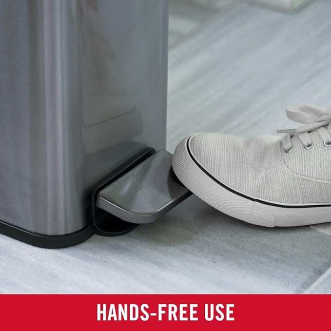 Rubbermaid Stainless Steel Slim Step-On Trash Can 2.6-Gallon Charcoal Wastebasket with Lid for Home/Bathroom/Kitchen