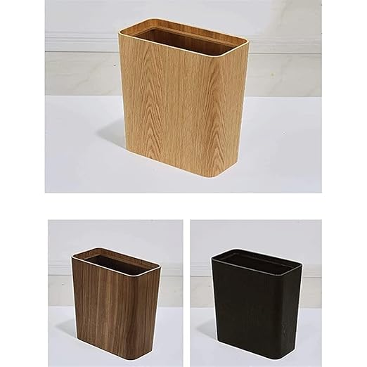 Garbage Can Walnut/Curved Willow Trash Can Wastebasket Square Garbage Bin for Living Room BedroomBathroom/Black Walnut