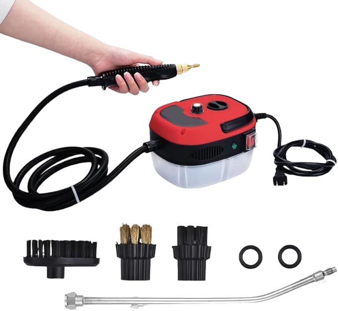Handheld Steam Cleaner 10-Second Heat Up 6-Level Adjustable Speeds Multi-Surface Use on Floors Windows Kitchen Bathroom - Portable &amp Cordless Design (Red Single Control)