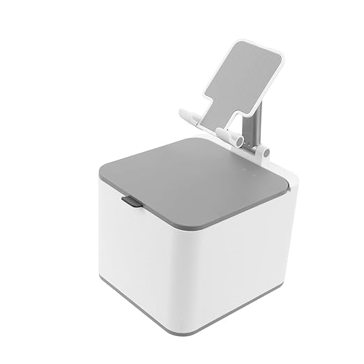 TEHAUX Mini Trash Bin with Phone Holder for Desk Portable Wastebasket for Home Office Travel and Car Compact Dual Purpose Design