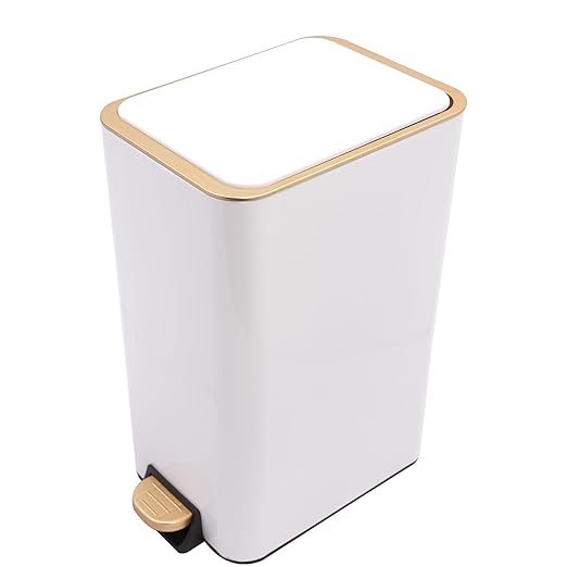12L Slim Step Trash Can with Lid Soft Close 15.5 x 12 x 8.6in Size Stainless Steel Trash Bin Rectangular Wastebaskets Bin for Living Room Bedroom Office (White)