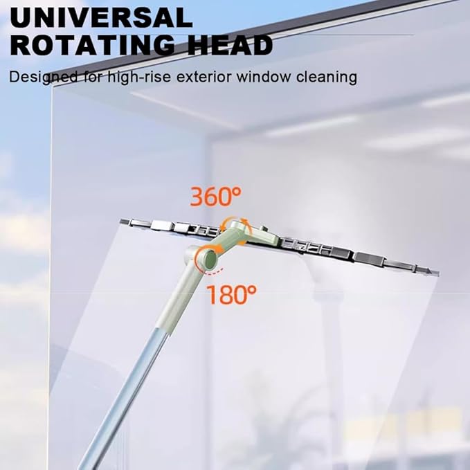 Multifunctional Window Cleaning Wiper with 290Cm Stainless Steel Extension Pole and Rubber Scraper Blade 180° Rotatable Window Cleaning Tool Kit Car Glass Washing EquipmentB