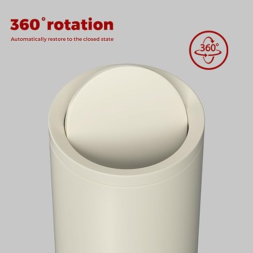 2.4GAL Off White Metal Garbage Can Double-Layer with Inner LayerSmall Bathroom Trash Can with FILP Lid for BedroomOfficeHotelBank