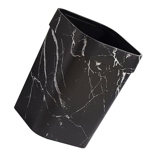 Zerodeko Marbling Waste Bin Small Marble Trash Can Black Marble Waste Baskets Bathroom Black Can Rectangular