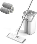Mop Floor Squeeze with Bucket Flat Rotating for House Home(Bucket-mop-3cloth)