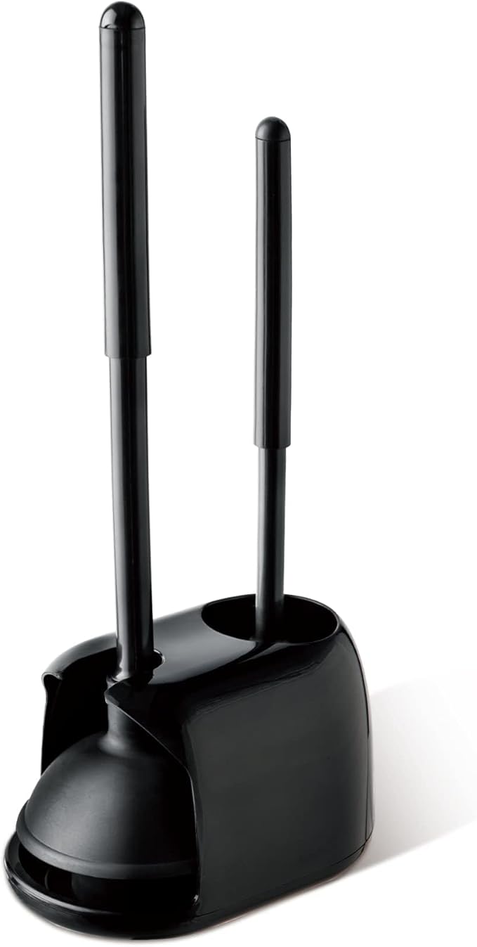 Eyliden Toilet Plunger and Brush 2 in 1 Toilet Bowl Brush Plunger Set with Holder Bathroom Cleaning Tools Combo with Caddy Stand Nylon Bristles Shatter-Resistant Plastic Black