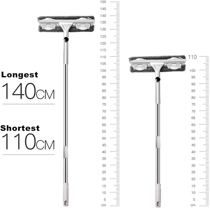 Glass Cleaning Mop Telescopic Rod Window Tools Windows Wiper Long Handle Washing Brush Cleaner Products For Home(Gray 1 mop 2 cloth)