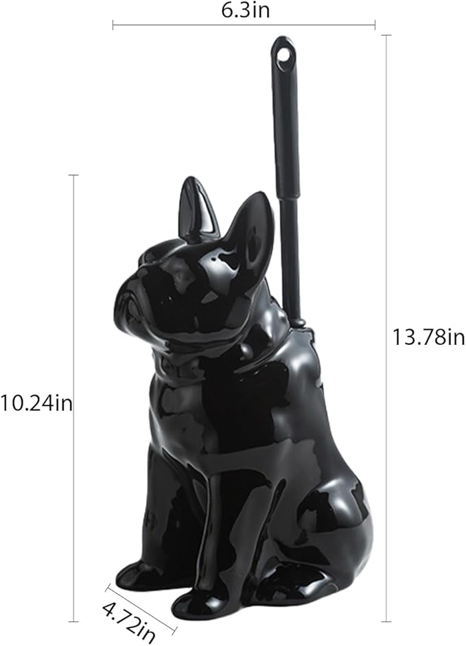 Shar Pei Hideaway Toilet Brush Holder - Concealed Brush Storage Modern Black Ceramic Bathroom Organizer with Sturdy Brush &amp Foam Protection Dog Lover Gift