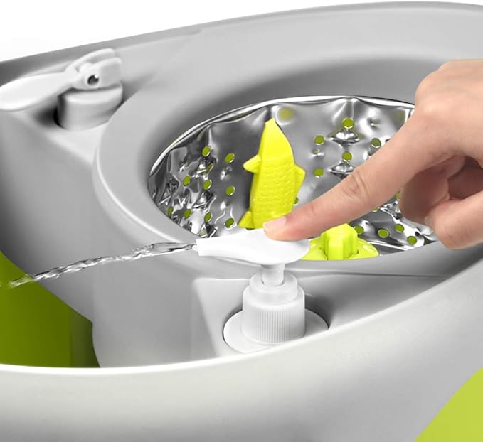 Automatic Rotating Mop with 4 Reusable Heads Hand-Free Pressure Dehydration &amp Metal Basket Double Drive Mop Bucket for Effortless Household Cleaning - Green