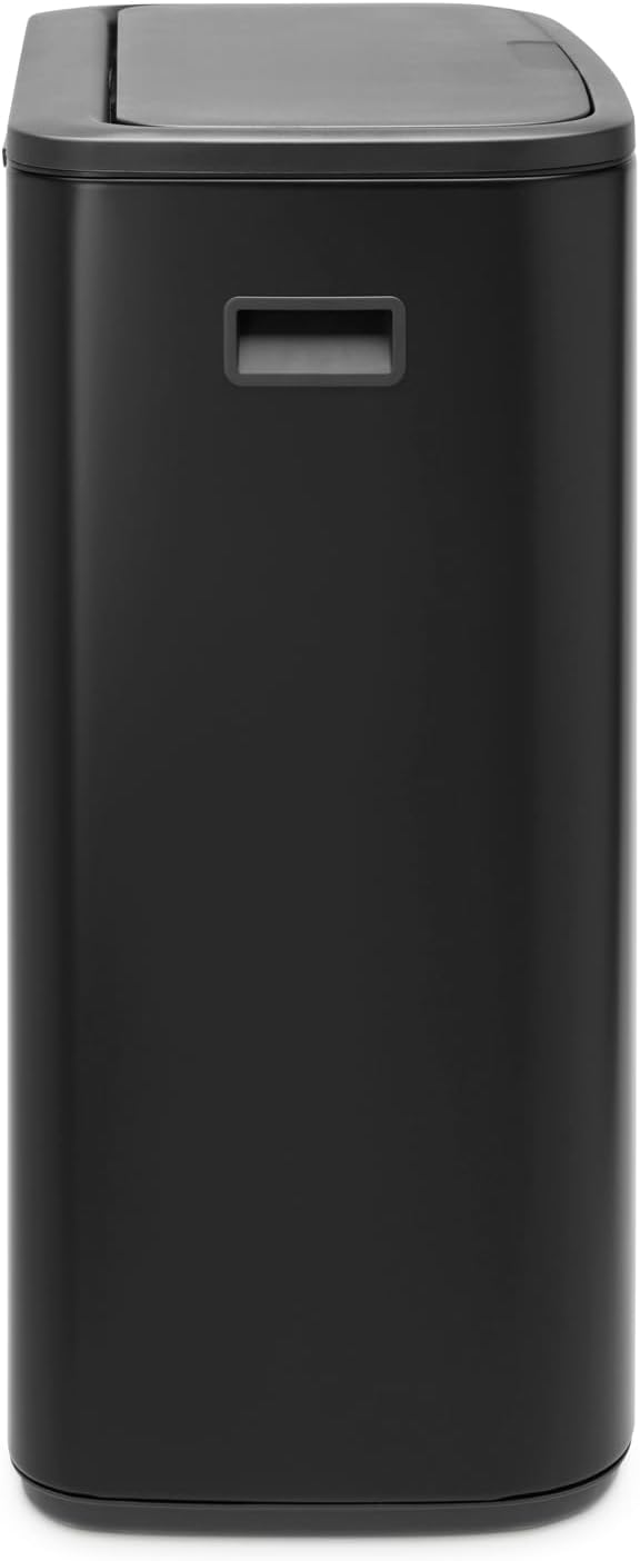 Brabantia Bo Touch Top Kitchen Trash Can with Single Compartment | Matt Black | 16 Gal Inner Bucket | Soft-Close Garbage Can Light Touch Opening Stay-Open Lid | Fits Against Wall | + Trash Bags