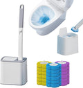 Disposable Toilet Cleaning System: Toilet Brush &amp Holder Kit with 18PCS Pre-Soaked Cleaner Wall-Mount Scrubbing Toilet Brush Bathroom Cleaning Kit (Grey)