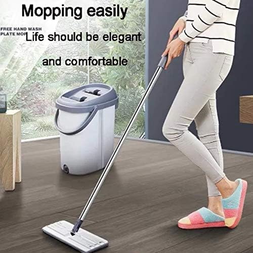 Hand Free Flat Squeeze Mop with Bucket Microfiber Pads for Hardwood Laminate Tile Cleaning