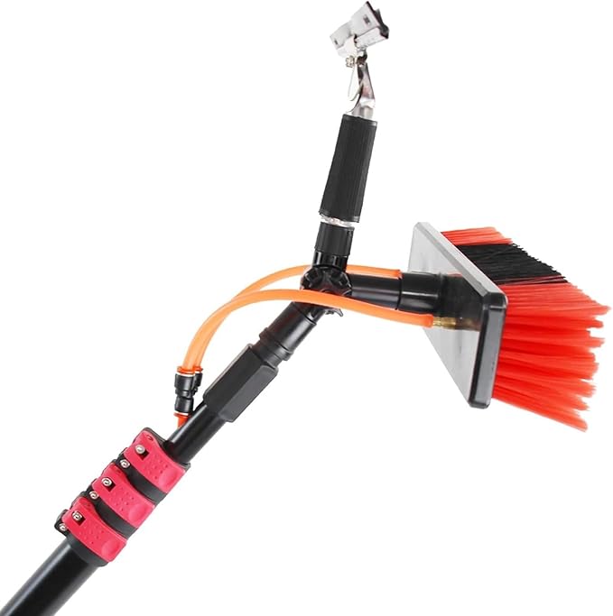 Water Fed Window Cleaning Brush Kit Telescopic 3.6-11M Aluminum Poles Extendable Outdoor Window Cleaner with Spray Washer for Glass &amp Solar Panels