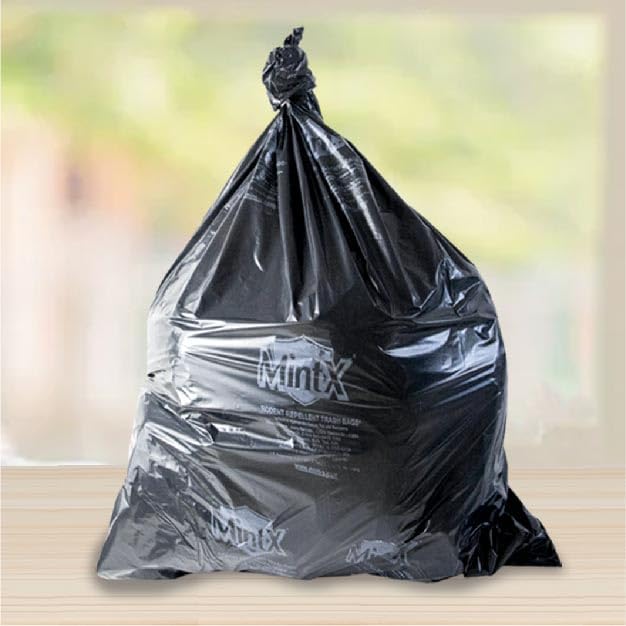Mint-X Rodent Repellent Trash Bags 1.3 Mil Flat Seal 58 Height x 38 Length Black (Pack of 100) (MX3858XHB)