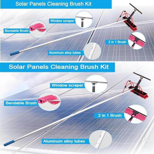 Glass Cleaning Brush Home Water Fed Telescopic Pole Kit Solar Panel Brush Rotating for Photovoltaic PanelTelescopic Window Cleaner Kit - 10M Extendable Pole with Water Fed Brush for Solar P