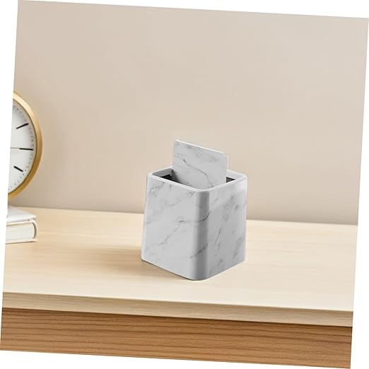 VOSAREA 2Pcs Small Decorative Marble Pattern Trash Can with Swing Lid Compact Lidded Wastebasket for Bathroom Bedroom Kitchen and Office Easy to Clean Material Fits Standard