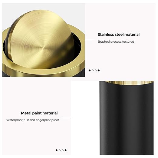 9L/2.4GAL Black Bathroom Trash CanGold Small Trash Can with LidGarbage cans for Bathroom HotelOfficeLundryPowder Room (ＢＬＡＣＫ)