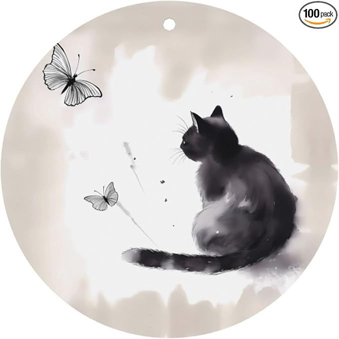 100 PCS Hanging Car Air Freshener Double Sided Funny Black Cat Automotive Interior Decor Kitten Butterflies Car Essentials for Women Men Lavender Scented