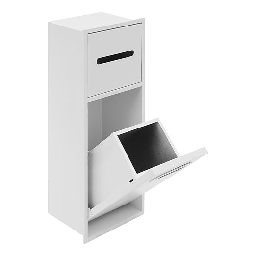 Bathroom Trash Can Tilt Out Trash Bin Cabinet Hidden Recessed Wall Mounted Stainless Steel with Toilet Paper Holder (White)