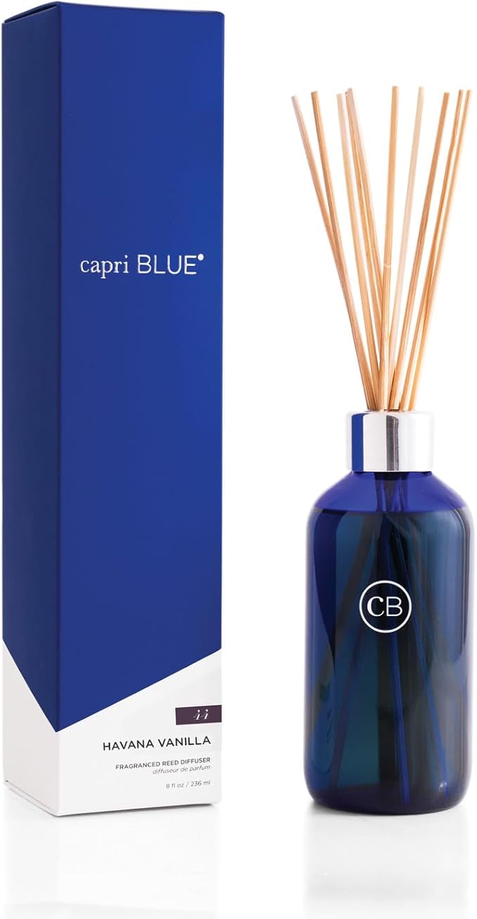 Capri Blue Havana Vanilla Reed Diffuser Set - Includes Reed Diffuser Sticks Fragrance Oil and Glass Bottle - Luxury Scented Room Fresheners - Cobalt Blue (8 fl oz)