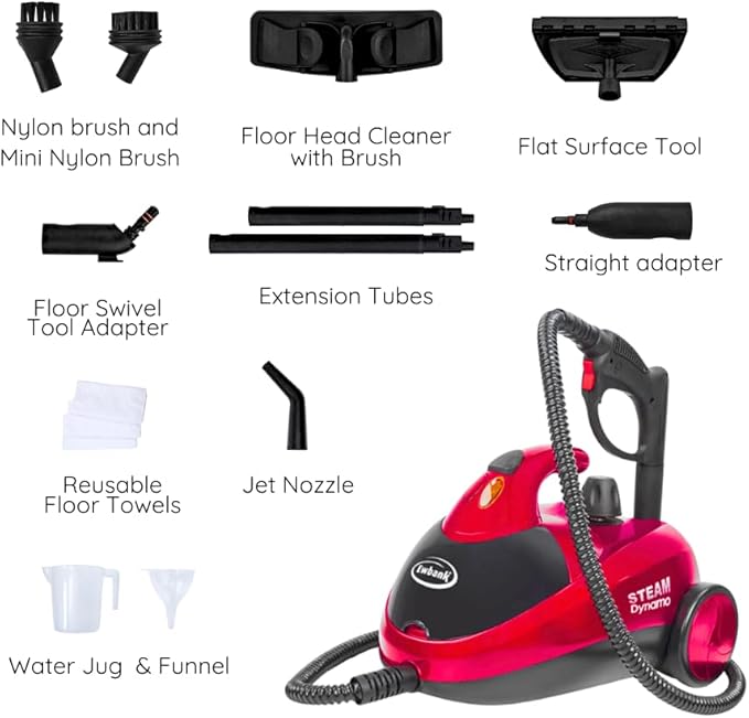 Ewbank Dynamo Steam Cleaner for Chemical-Free Cleaning Multipurpose with Attachments Portable Multi-surface For Carpets Tiles Bathrooms Floors and More Red SC1000