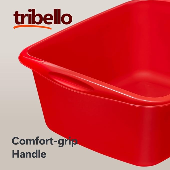 Tribello 2-Pack Dish Pans for Kitchen Sink Plastic Tub Dishpan Wash Basin and Foot Bath for Soaking Feet Wash Bucket for Washing and Storage Cleaning Supplies - 12 Quarts - Heavy Duty - (Red)