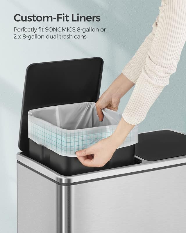 SONGMICS 2-Roll and 1-Roll Drawstring Trash Bags Bundle 8.5 Gal. Garbage Bags for 8 Gal. or 16 Gal. Dual Trash Cans Custom-Fit Liner Code 30A 135 Count Total White UKRB30A02 and UKRB30A