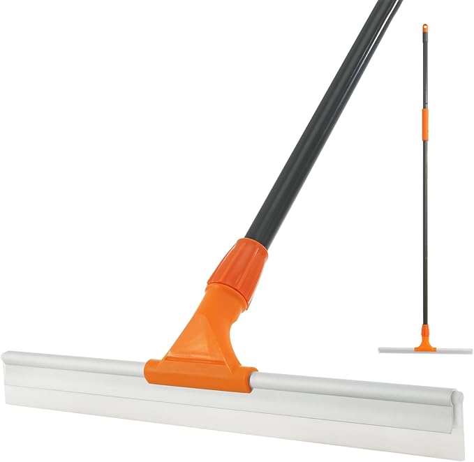 Silicone Floor Squeegee for Shower Glass Floor and Garage - Heavy-Duty Pet Hair Remover Bathroom Tile Cleaner Window Wiper - Flexible No Streaks Compact Storage