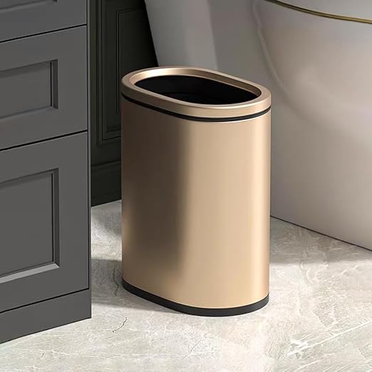 9L/2.4GALSlim Bathroom Trash Can 12 * 7.75 * 13.67 inches Stainless Steel with PP Inner Bucket Smooth with Garbage Bag Inner Lining Suitable for bathrooms bedrooms Offices Hotels