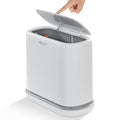 funest Bathroom Trash Can 3.3 Gallon Slim Trash Can with Lid Adsorption Garbage Can with Press-Top Lid Small White Narrow Plastic Trash Bin for Bathroom Office Bedroom Living Room