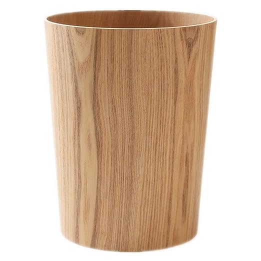 Natural Wood Trash Can Round Stackable Wastebasket Garbage Recycling Bin for Bathrooms Powder Rooms Kitchens Home Offices (Light Wood)