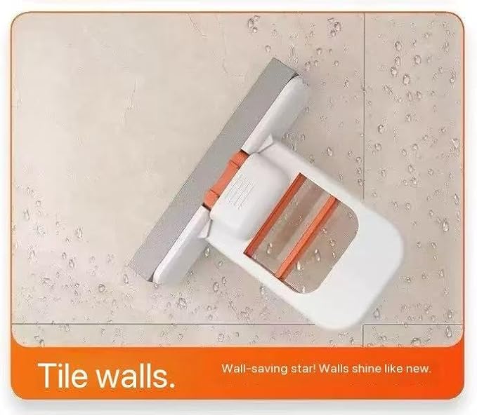 Foldable Push-Pull Cleaning Mop White and Orange Dual-Use Floor Cleaner with Wall Mount One-Handed Operation Space-Saving Design