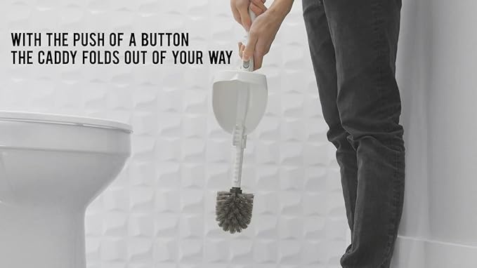 ELYPRO Toilet Brush with Holder – Drip-Free Hygienic Bathroom Scrubber with No-Drip Caddy Built-in Spout Fast-Drying Ventilated Design Compact Toilet Cleaner for RV Boat Home – White