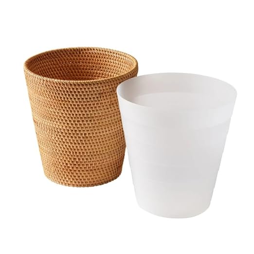 Hand-Woven Rattan Wastebasket with Removable Liner Natural Honey-Brown 11 Inch Height 2.5 Gallon Capacity Bathroom Bedroom Trash Bin