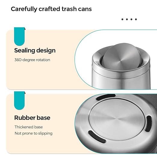 10L / 2.6Gal Small Stainless Steel Sliver Trash CanMetal Bathroom Garbage can with LidModern Home Décor Wastebasket with Flipping Lid Garbage Can for KitchenBathroomLiving Room(Silver)
