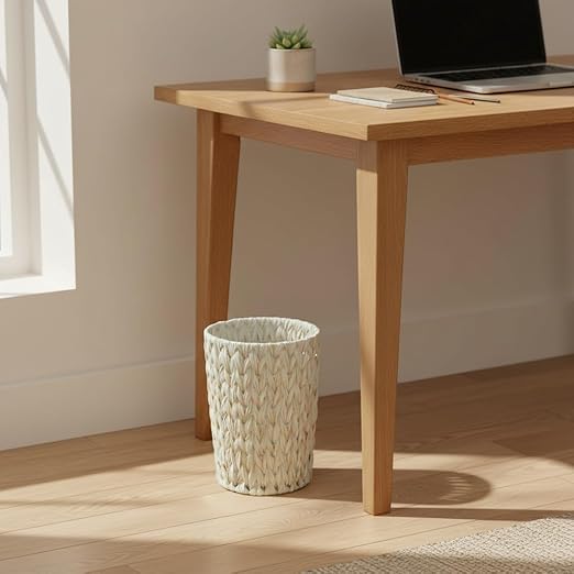 Wicker Trash CanBathroom Trash CanWicker Waste Basket for BathroomDecorative Boho Small Waste Basket for BedroomOfficeCream White 2 Gallon