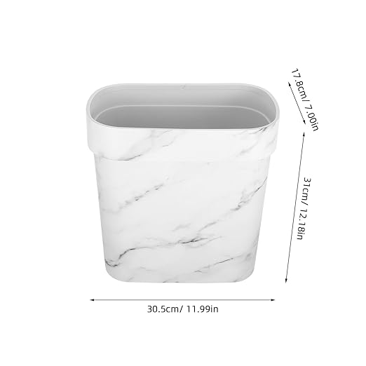 BESPORTBLE Marble Pattern Oval Narrow Trash Can Lidless Wastebasket for Bathroom Bedroom Kitchen Plastic Rubbish Bin with Stain-Resistant Surface Contemporary Design for Hotels and Vacation