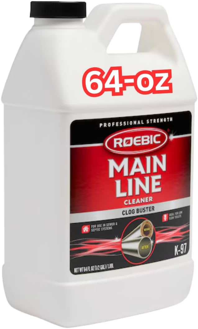 Main Line Cleaner 64 oz – Enzyme Drain &amp Sewer Line Treatment – Breaks Down Waste Paper Fats &amp Grease – Safe for All Pipes – Ideal for Low Flow Toilets – Eco Friendly Septic Safe Formula