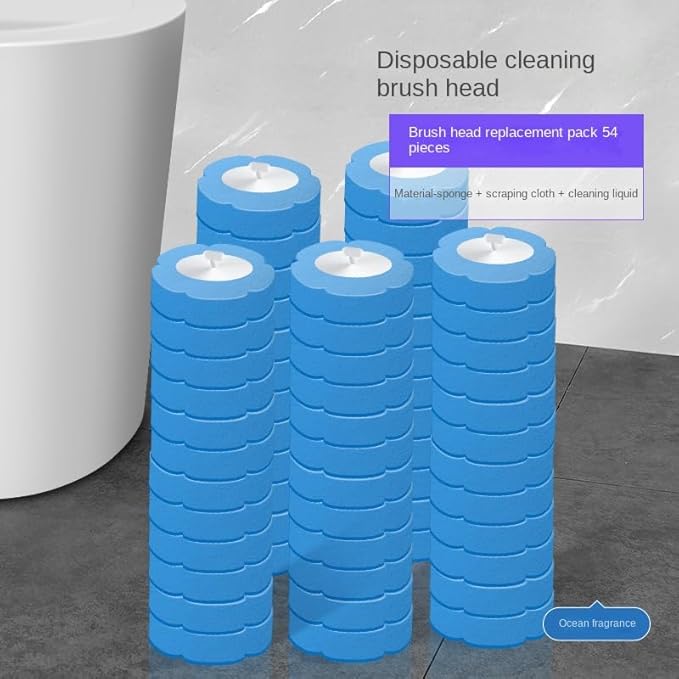 54 Counts Toilet Brush Disposable Refills Cleaning Bowl Wand Bathroom Cleaner Refill Heads(54pcs Blue Ocean Refills)
